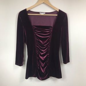Boston Proper Tops - BOSTON PROPER | Burgundy Velvet Ruched Front Top Boston Proper Tops - BOSTON PROPER | Burgundy Velvet Ruched Front Top